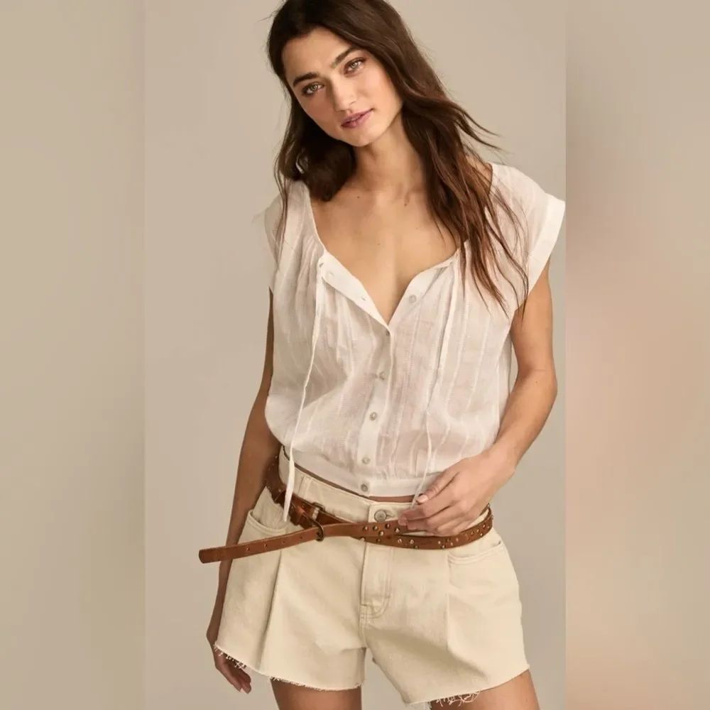 Lucky Brand XL White Silver Lurex Textured Stripe Sheer Sleeveless Crop Top